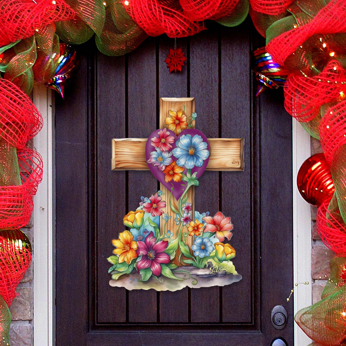 Easter Floral Cross Holiday Door Decor by G. Debrekht - Easter Spring Decor - 8688166H