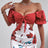Ladies' Fashionable Casual Floral Print Off Shoulder Knot Decoration Hollow Jumpsuit - Lootquake