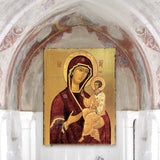 Icono sagrado ortodoxo religioso de madera de la Virgen María, bañado en oro - Decoración inspiradora - 85063