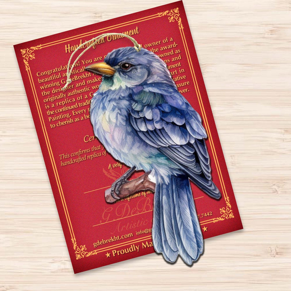 Adornos de madera de pájaro azul de Alaska de G.Debrekht - Decoración navideña con temática de vida silvestre - 8710005-2