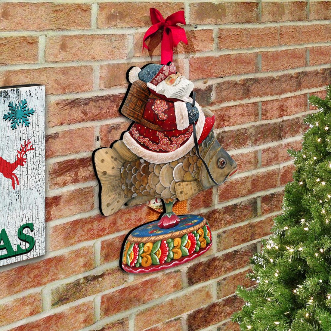 Carousel Santa on Fish Door Decor by G. DeBrekht - Christmas Santa Snowman Decor - 8114052H