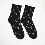 2 pares de calcetines con estampado de estrellas y lunas, cómodos y transpirables, medias de tubo medio para mujer.