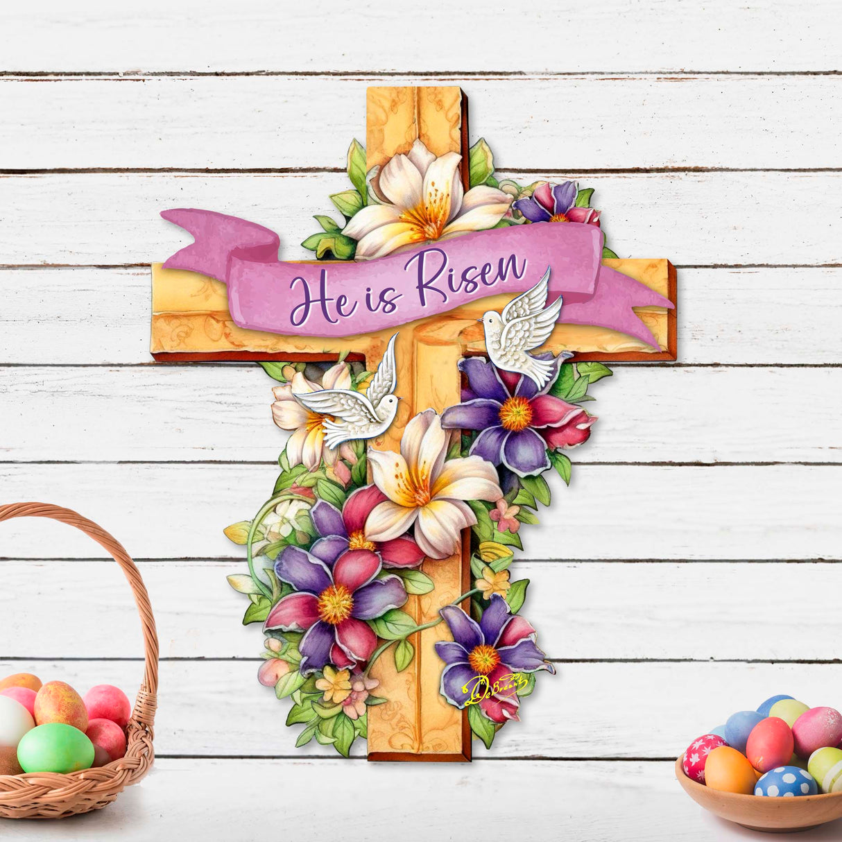 He is Risen Cross Holiday Door Decor by G. Debrekht - Easter Spring Decor - 8688162H