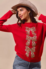 SO ME Sequins Bow Ribbon Embellished Christmas Sweater