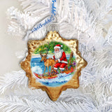 Coastal Decorations - Santa Claus Surfing Keepsake Glass Ornaments by G. Debrekht - Christmas Decor - 777419