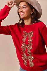 SO ME Sequins Bow Ribbon Embellished Christmas Sweater