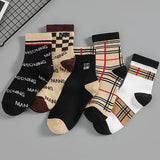 1/5 pares de calcetines de tubo medio elegantes a cuadros para mujer - Mezcla de algodón cómoda y transpirable, ideales para uso diario y atuendos casuales