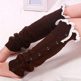 Calentadores de piernas de punto con ribete de encaje: suaves, elásticos y por encima de la rodilla para mujer. Medias y calcetines a juego con botones decorativos para el frío.