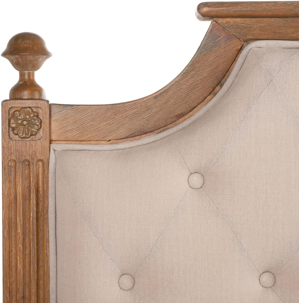 Tufted Linen Headboard in Beige and Rustic Oak
