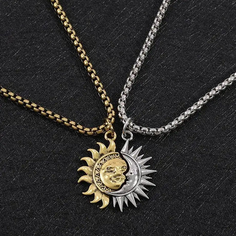 Sun And Moon Asymmetric Accessories Men's Titanium Steel Couple's High Sense Necklace - Lootquake