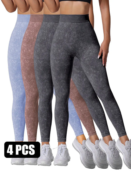 4 Pieces Scrunch Butt Lifting Workout V Back Leggings - Lootquake