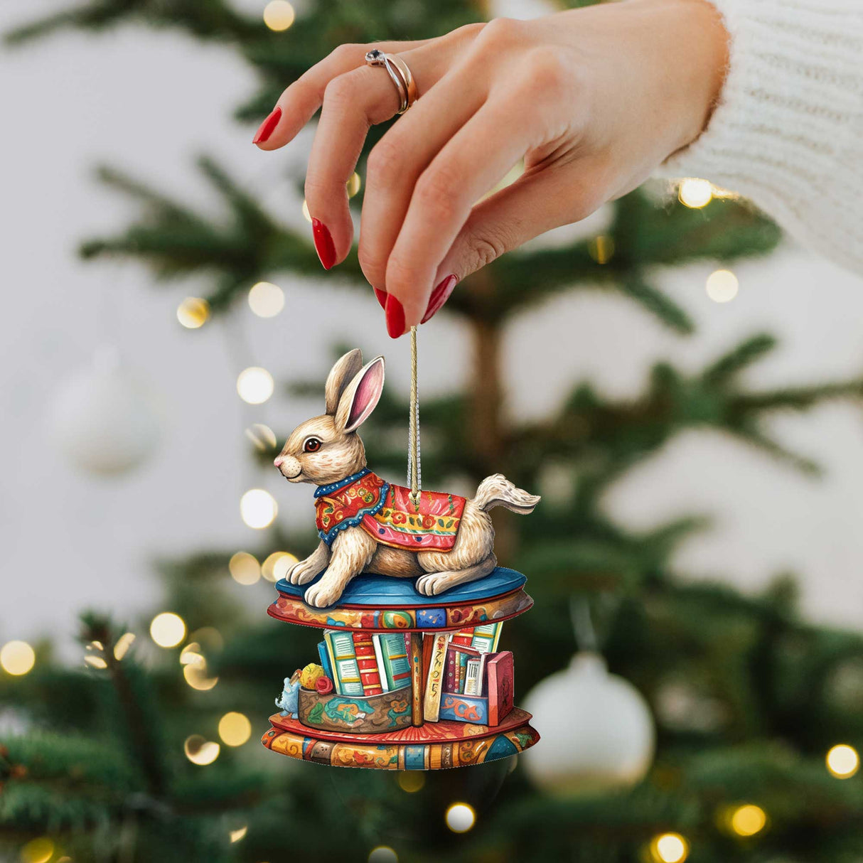 Carousel Bunnies Wooden Ornaments Set of 3 by G. Debrekht - Christmas Decor - 8100195S3