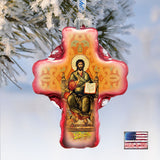 Jesus Cross Glass Ornament by G. DeBrekht - Nativity Holiday Decor - 758-005