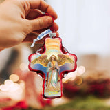 Adorno de cruz de cristal con ángel descendiendo del cielo de G. Debrekht - Decoración navideña - 758-025