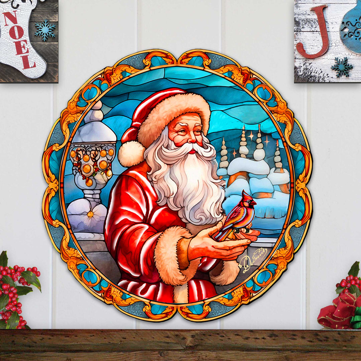 Santa with Red Cardinal Holiday Door Decor by G. Debrekht - Santa Snowman Decor - 8652807H