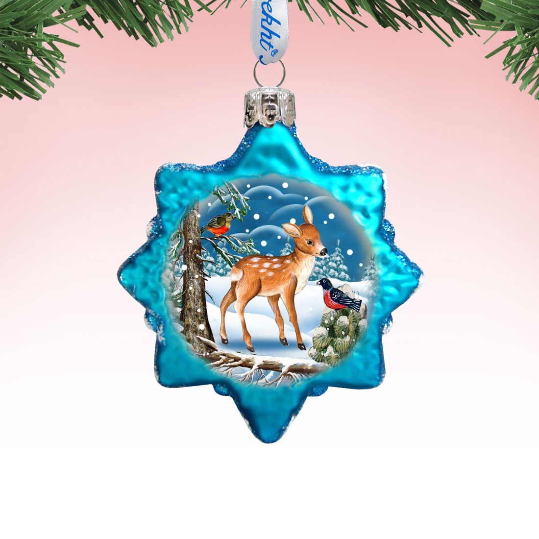 Santa Forest Friends Mercury Glass Ornament by G. DeBrekht - Wildlife Holiday Decor - 771023