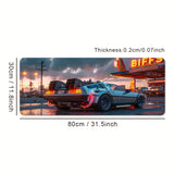 Ultra-Sleek Silvery Sports Car Design Large Gaming Mouse Pad - Extended, Thick, Non-Slip Rubber Desk Mat With Precision Stitched Edges - Washable & Durable