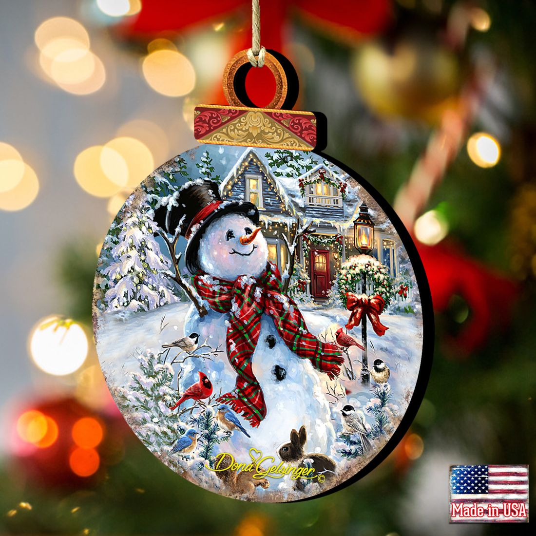 Adornos de madera de muñeco de nieve de la prosperidad de Gelsinger - Decoración navideña de muñeco de nieve de Papá Noel - 8021019-1563