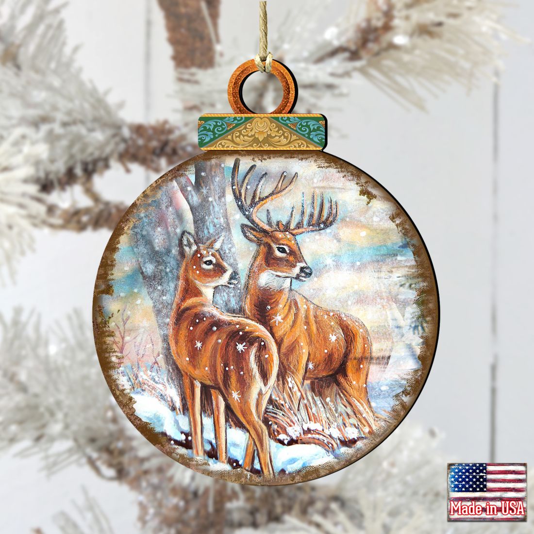 Deer's Family Ball Wooden Ornaments by G. DeBrekht - Wildlife Holiday Decor - 8025212
