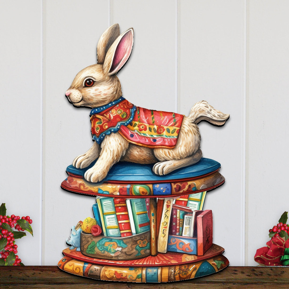 Carousel Bunny with Books Holiday Door Decor by G. Debrekht - Christmas Decor - 8611085H