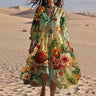 Fashion Flower Printed V-neck Mid-length Dress