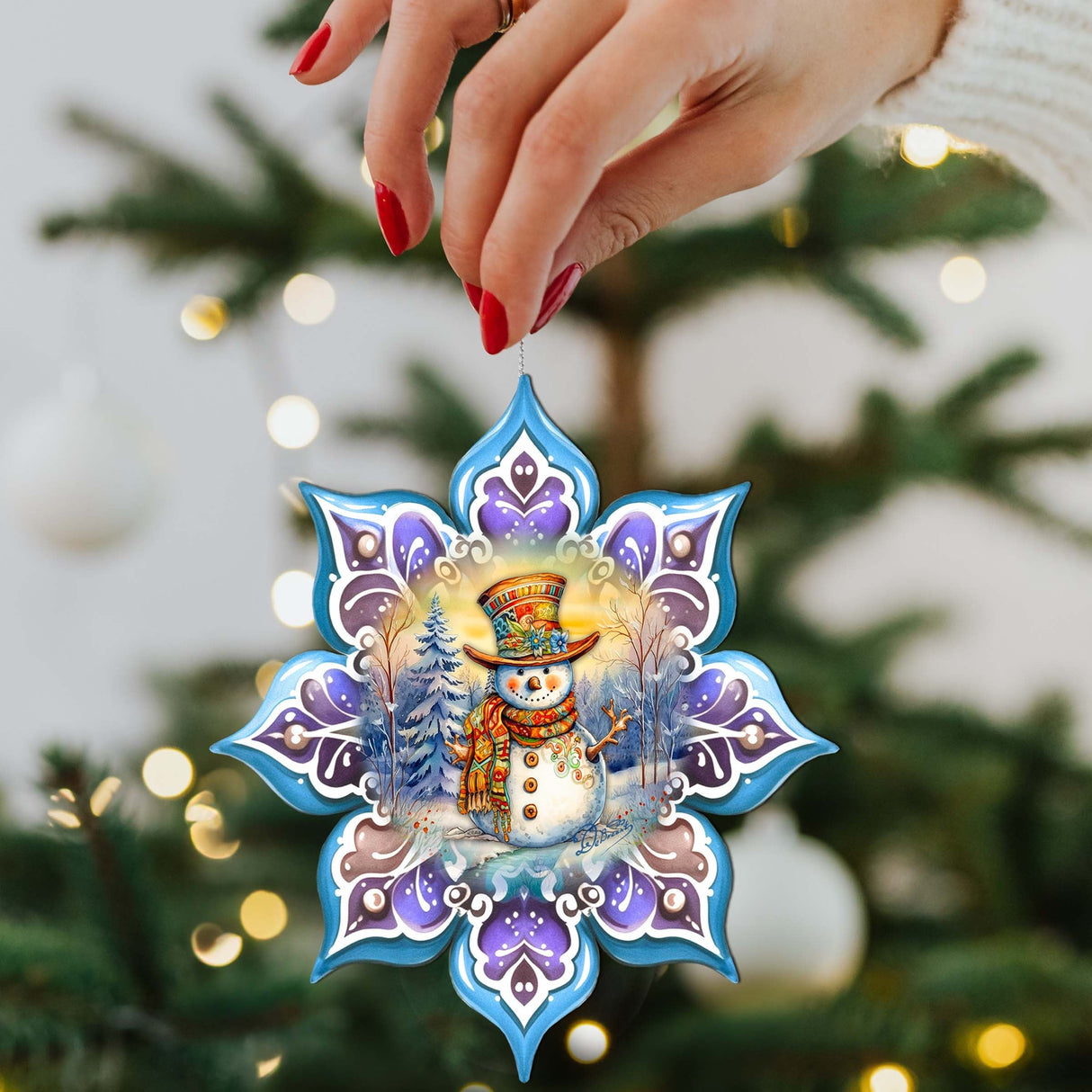 Adornos de madera con copos de nieve morados de G. Debrekht - Decoración navideña de Papá Noel - 8688426