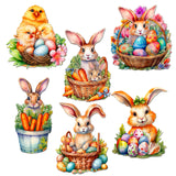 Eggs and Bunnies Decorative Wooden Clip-on Ornaments Set of 6 by G. Debrekht - Easter Decor - 8090057C-S6