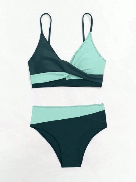 Women's Two-piece Casual Swimsuit P229 Green - Lootquake