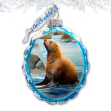 Coastal Decorations - Sea Lion Keepsake Glass Ornaments by G. Debrekht - Christmas Decor - 777391