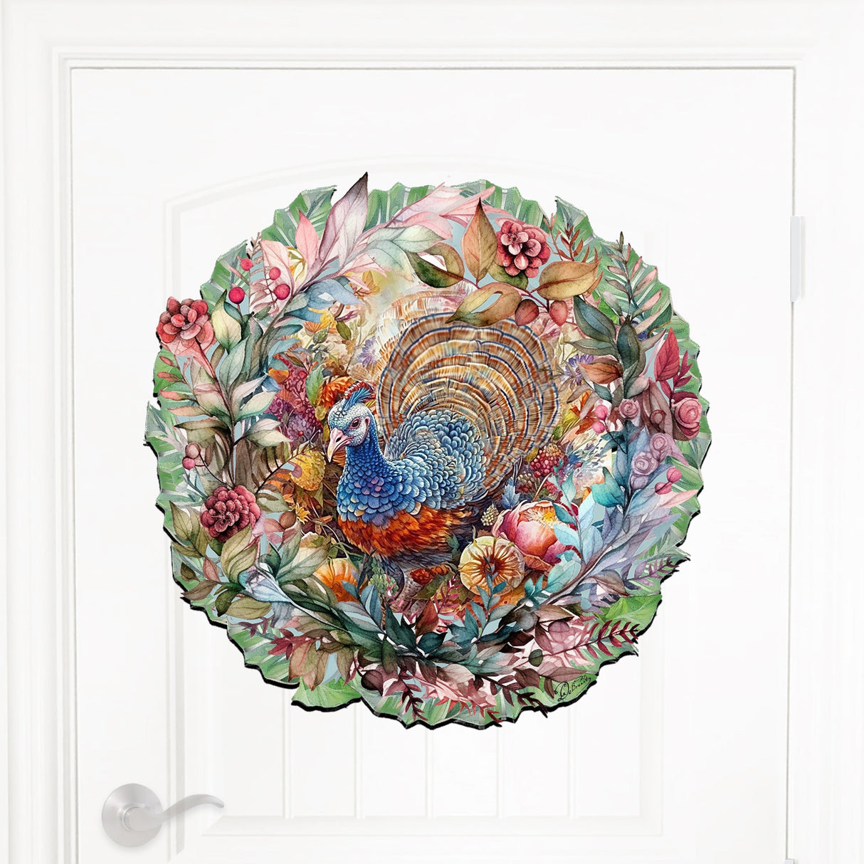 Thanksgiving Turkey Wreath Holiday Door Decor by G. Debrekht - Thanksgiving Decor - 8611083H