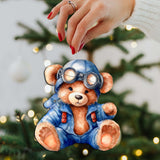 Aviator Teddy Bear Decorative Wooden Ornaments of 3 by G. Debrekht - Christmas Décor - 8091010-S3