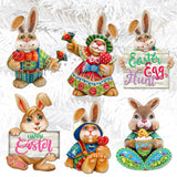 Easter Bunny Family Decorative Wooden Clip-on Ornaments Set of 6 by G. Debrekht - Easter Décor - 8090041C-S6