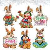 Easter Bunny Family Decorative Wooden Clip-on Ornaments Set of 6 by G. Debrekht - Easter Décor - 8090041C-S6