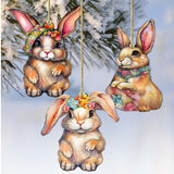 Easter Bunnies Wooden Ornaments Set of 3 by G. Debrekht - Easter Décor - 8091042-S3