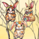 Easter Bunnies Wooden Ornaments Set of 3 by G. Debrekht - Easter Décor - 8091042-S3