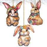 Easter Bunnies Wooden Ornaments Set of 3 by G. Debrekht - Easter Décor - 8091042-S3