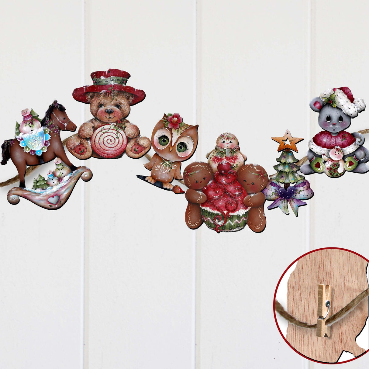 Spirit of Christmas Decorative Wooden Clip-on Ornaments Set of 6 by Jamie Mills-Price - Christmas Décor - 8090052C-MP-S6