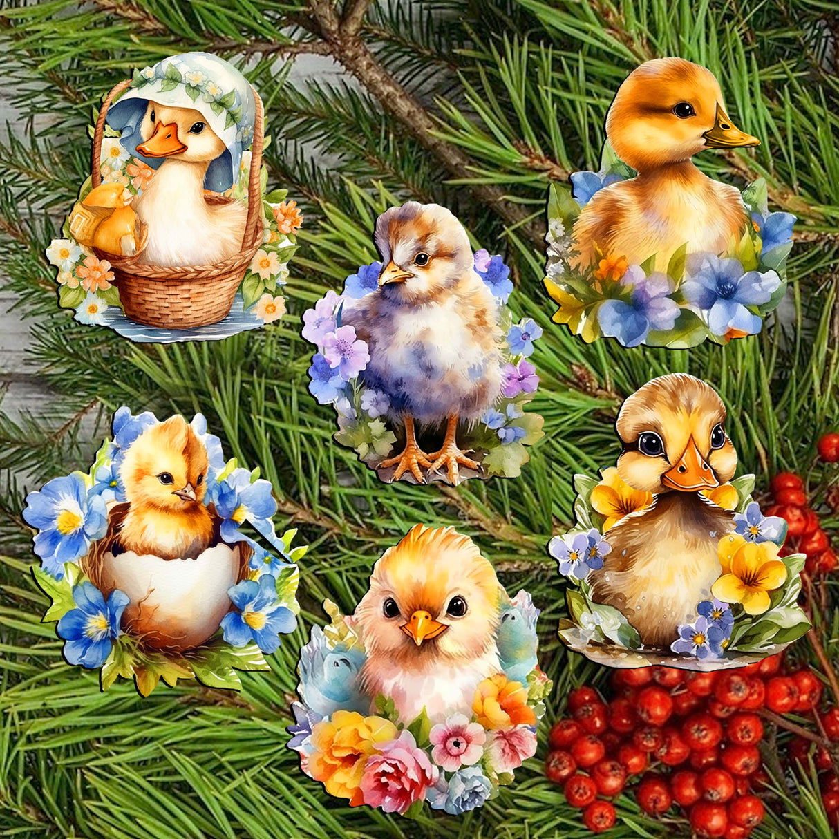 Spring Ducklings Decorative Wooden Clip-on Ornaments Set of 6 by G. Debrekht - Easter Décor - 8090055C-S6