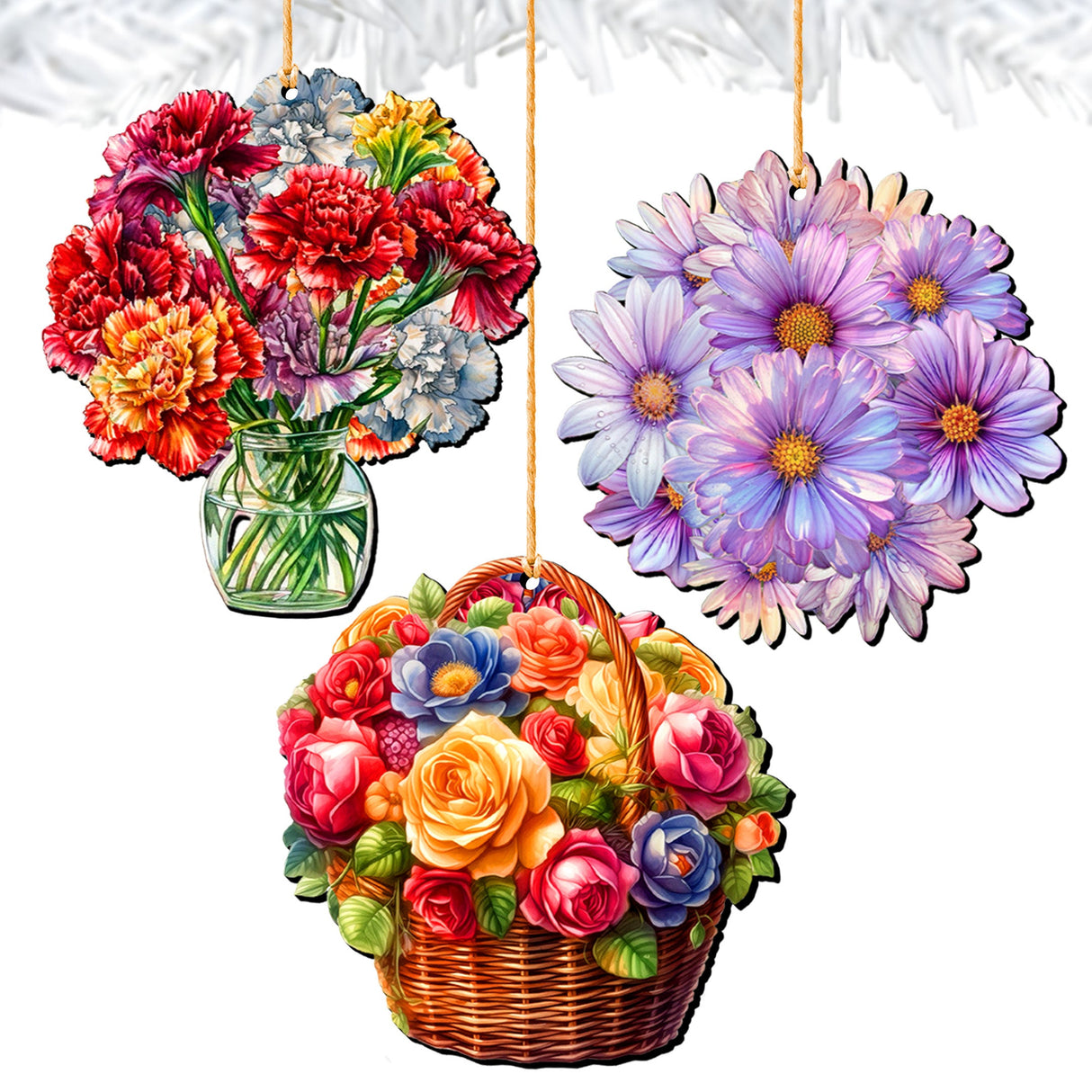 Flowers Decorative Wooden Ornaments Set of 3 by G. Debrekht - Love Family Décor - 8091076-1-S3