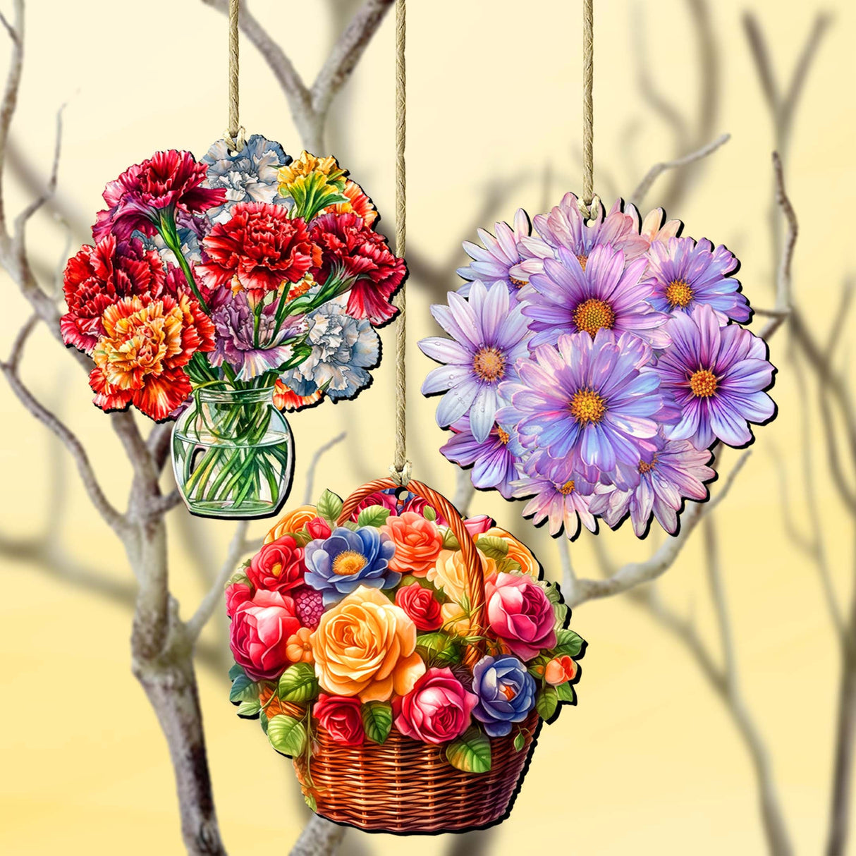 Flowers Decorative Wooden Ornaments Set of 3 by G. Debrekht - Love Family Décor - 8091076-1-S3