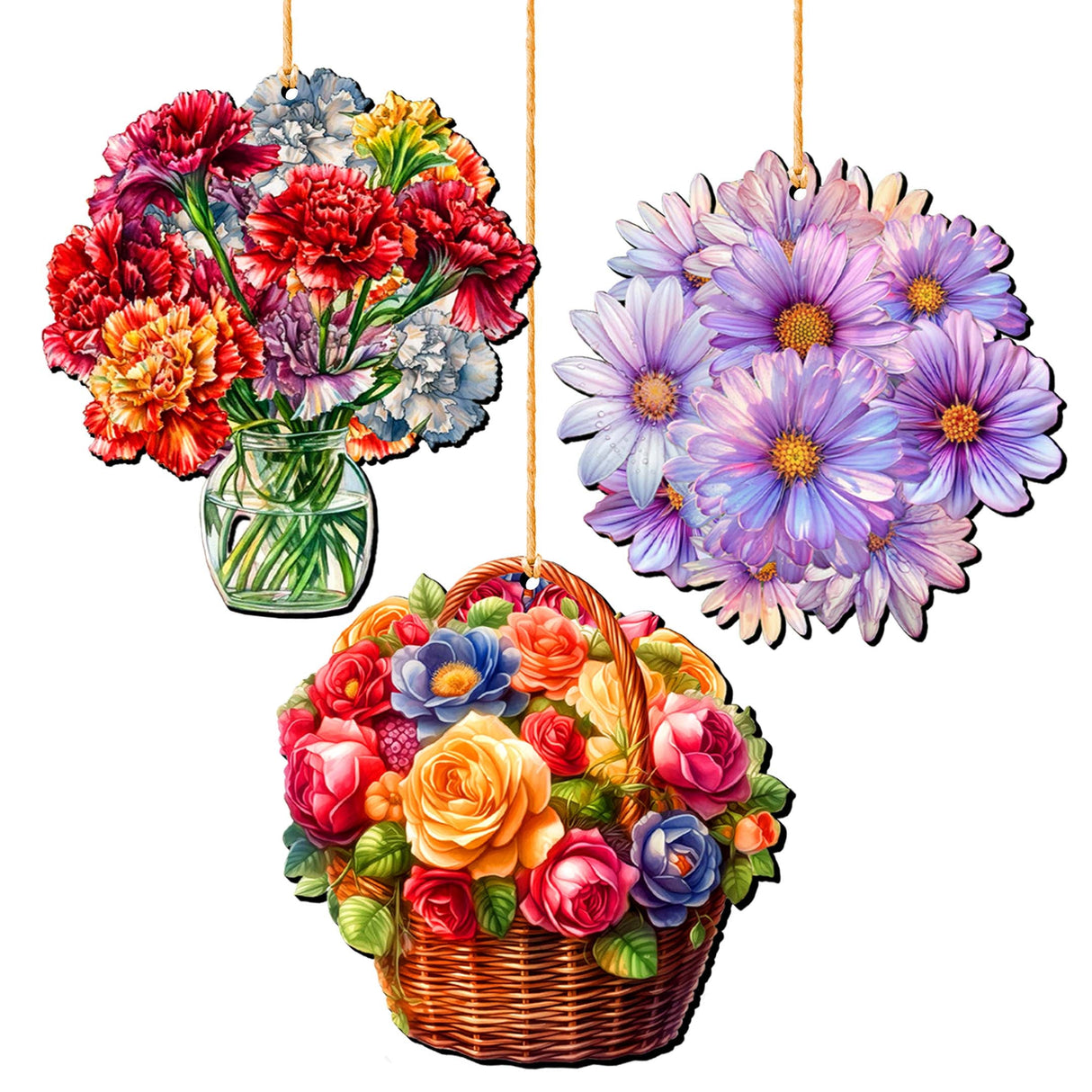 Flowers Decorative Wooden Ornaments Set of 3 by G. Debrekht - Love Family Décor - 8091076-1-S3