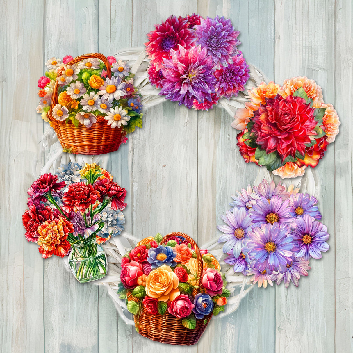 Flowers Decorative Wooden Clip-on Ornaments Set of 6 by G. Debrekht - Love Family Décor - 8090076C-S6