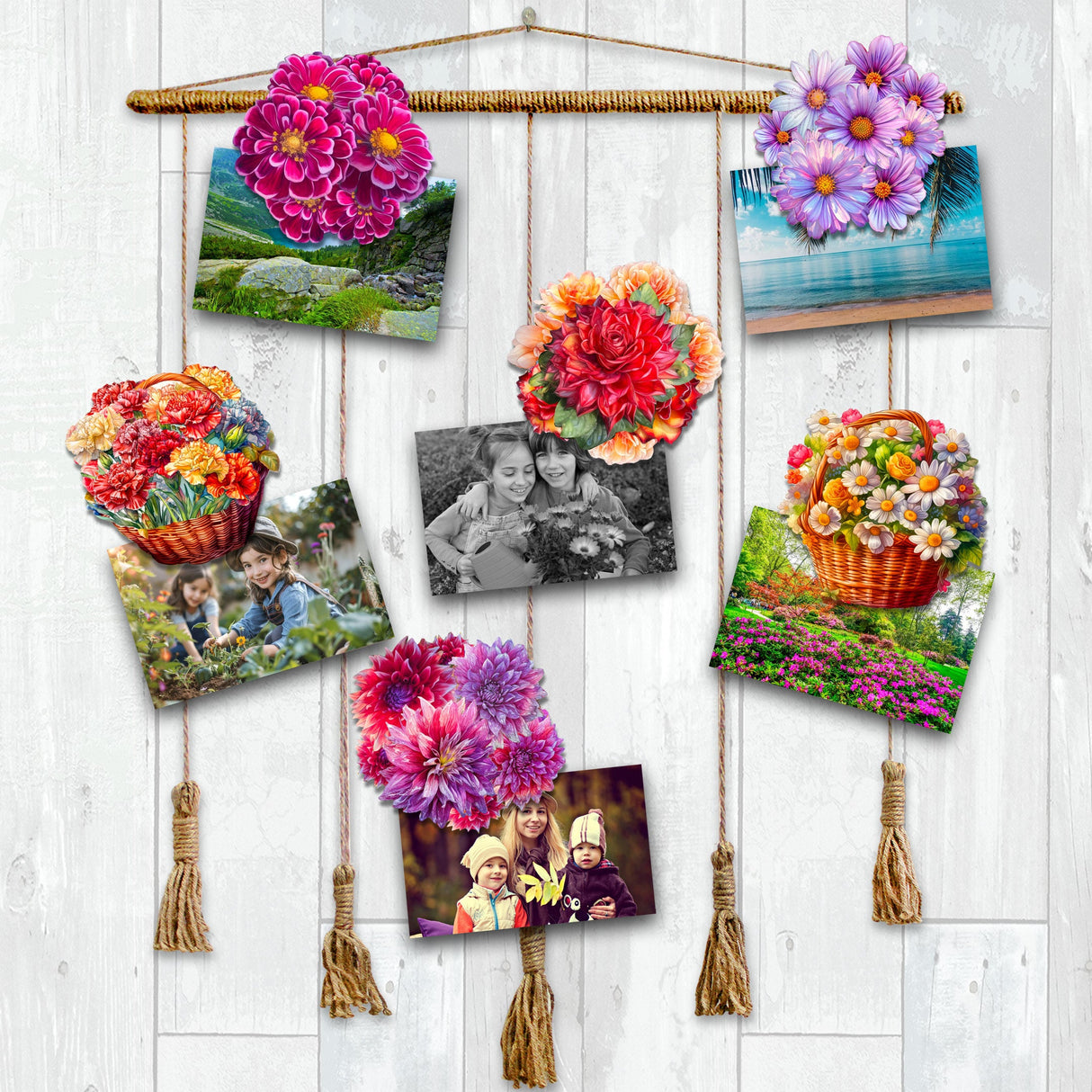 Flowers Decorative Wooden Clip-on Ornaments Set of 6 by G. Debrekht - Love Family Décor - 8090076C-S6