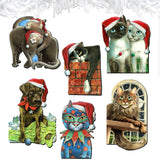 Dog and Cats Decorative Wooden Clip-on Ornaments Set of 6 by L. Seeley  - Pets Dog and Cat Décor - 8090139C-S6