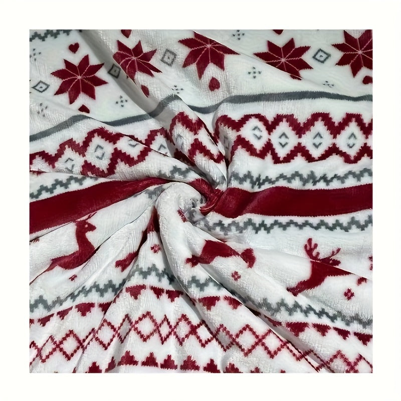 1 acogedora manta navideña de sherpa, suave y cálida manta de invierno para niños y niñas, con diseño de renos y copos de nieve, textura cálida y difusa para climas fríos.