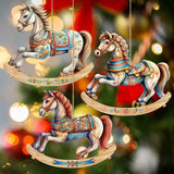 Rocking Horses Wooden Ornaments Set of 3 by G. Debrekht - Christmas Decor - 8100196S3