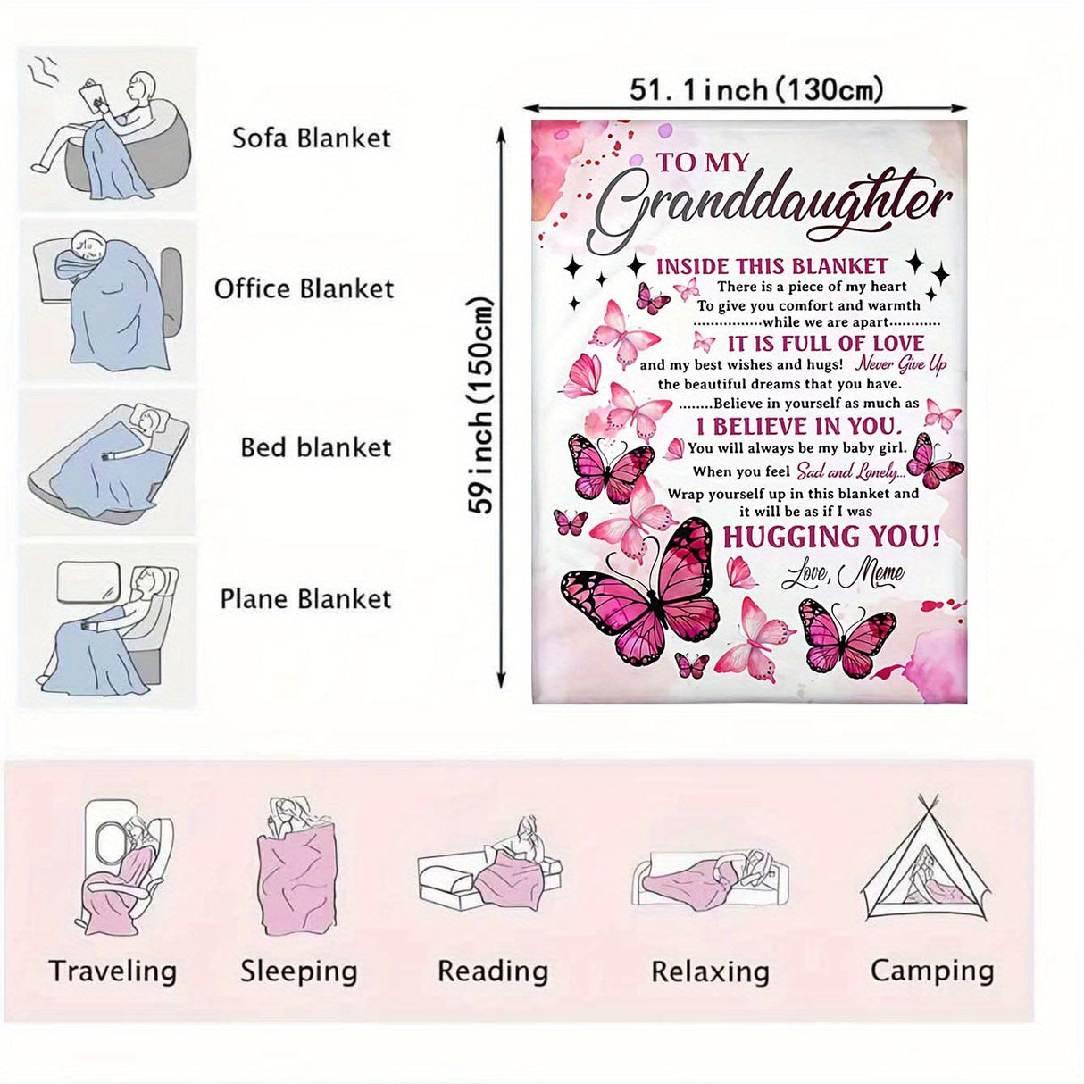 Manta de franela suave y acogedora, con estampado de mariposas: ¡un regalo navideño perfecto para la nieta de parte de la abuela!