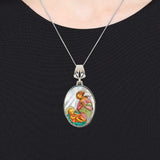 Blessing Angel with Child Silver Plated Mother of Pearl Silver Necklace - 43028