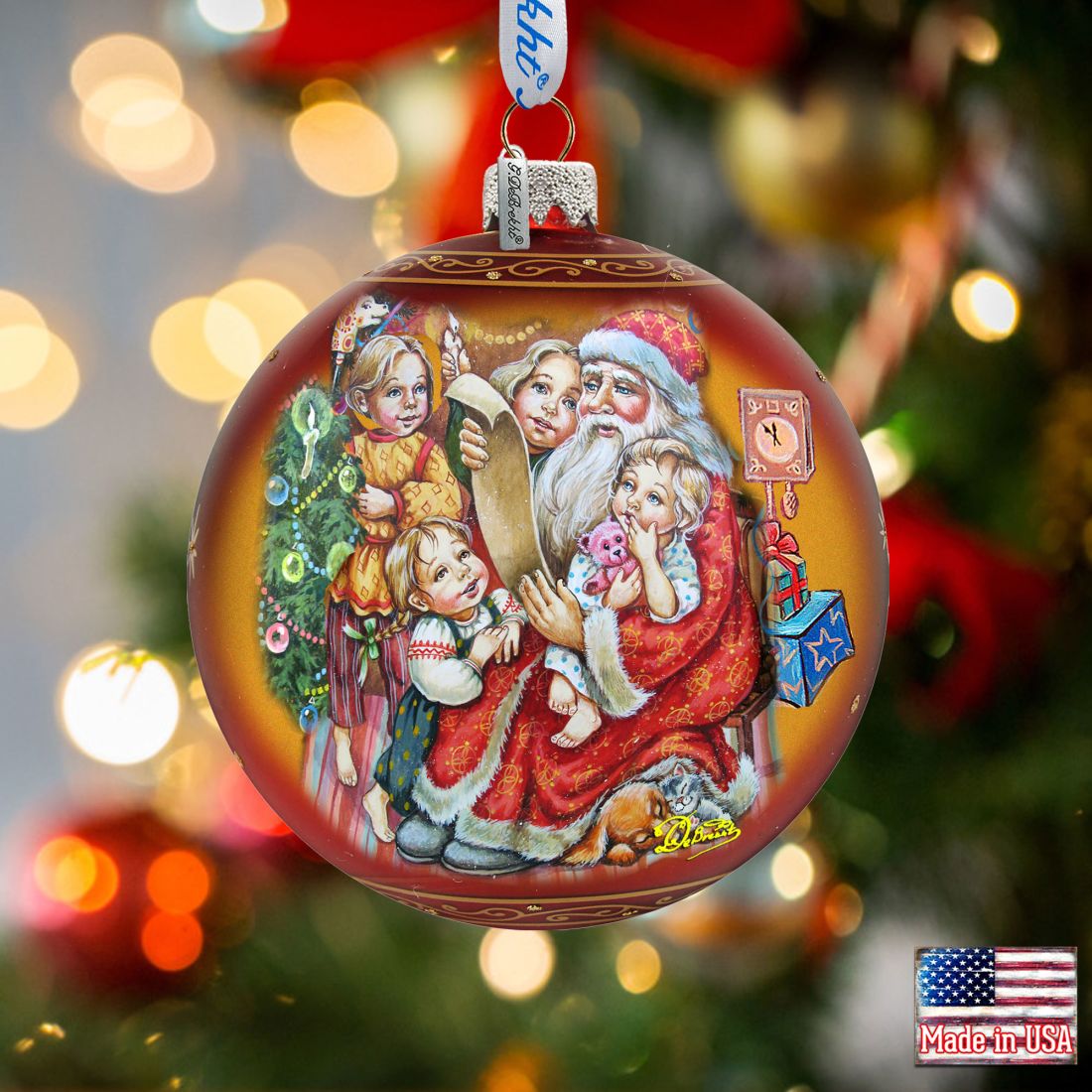 Santa's Christmas List Glass Ornament Holiday by Debrekht 73370-73364