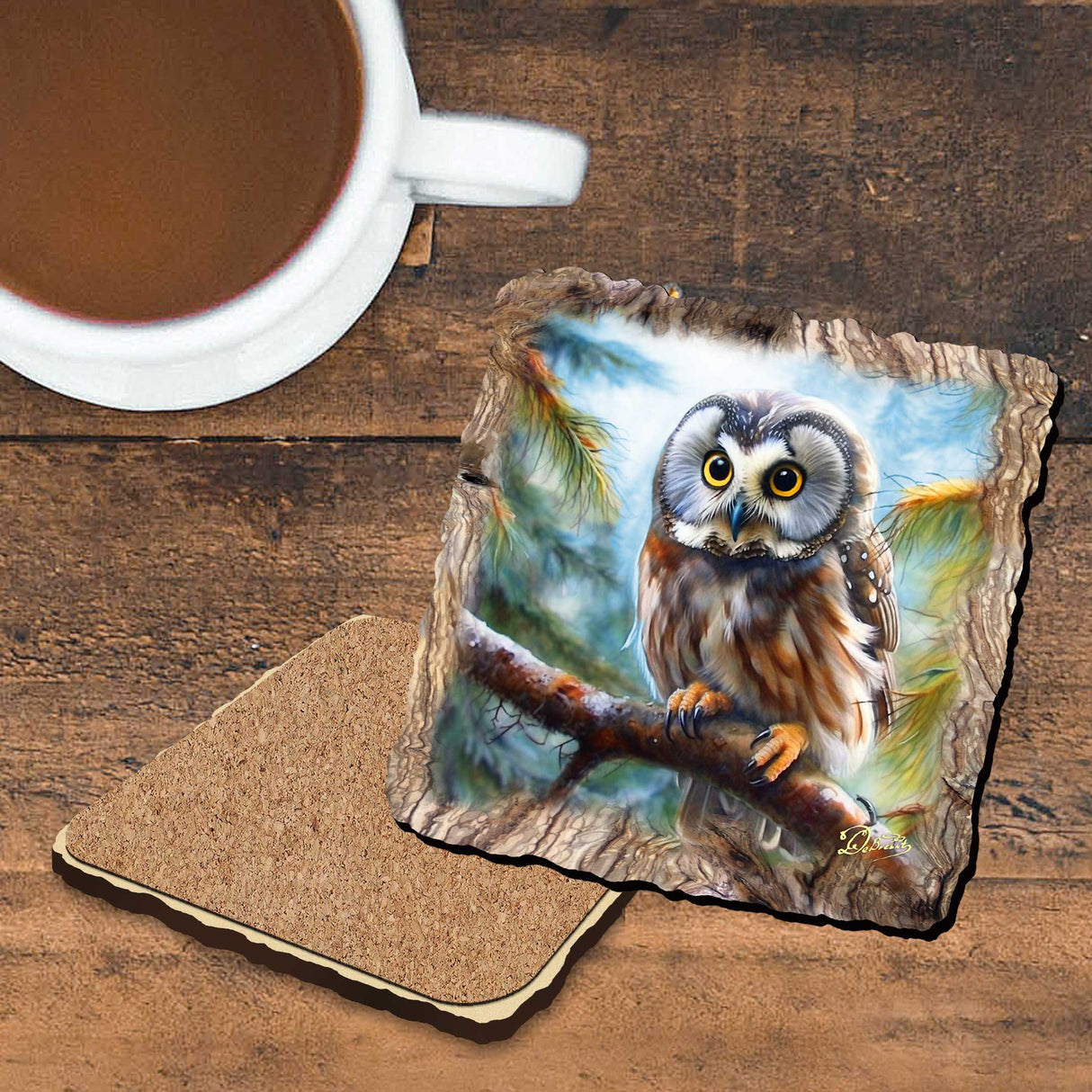 Owl Wooden Cork Coasters Gift Set of 4 by Nature Wonders Nature Wildlife Decor  - 95389C-S4